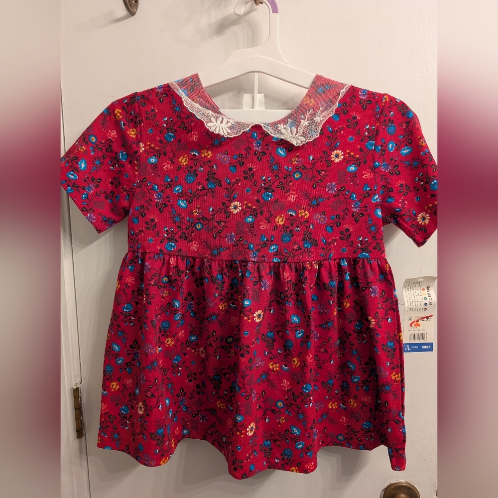 Vintage Honors Floral Pink Kids Set with Lace Collar Size 10/12